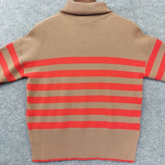 Tahari Turtleneck Sweater Size M Tan Red Stripe Knit Pullover Classic Cozy Chic - Picture 11 of 13